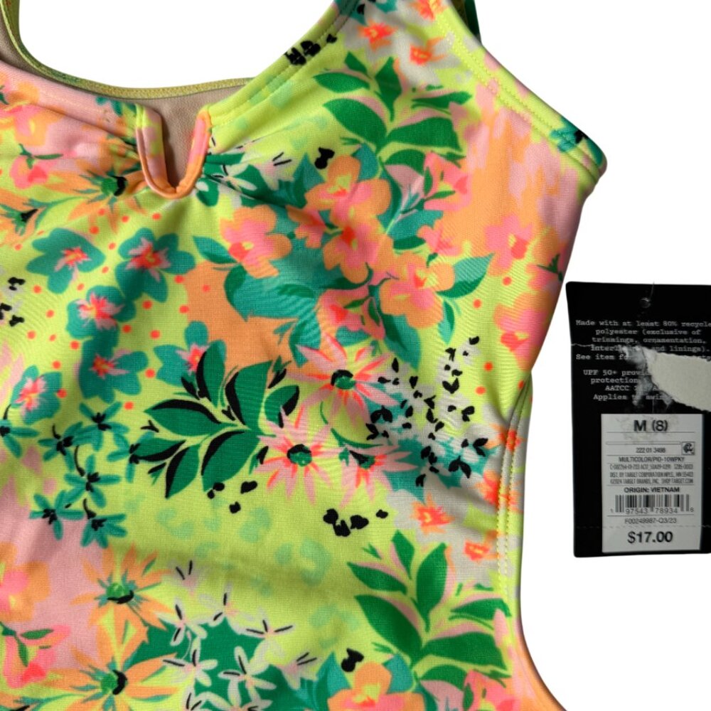 Multicolor floral one-piece swimsuit â new with tag. Size 8). Made in Vietnam. - Picture 4 of 5